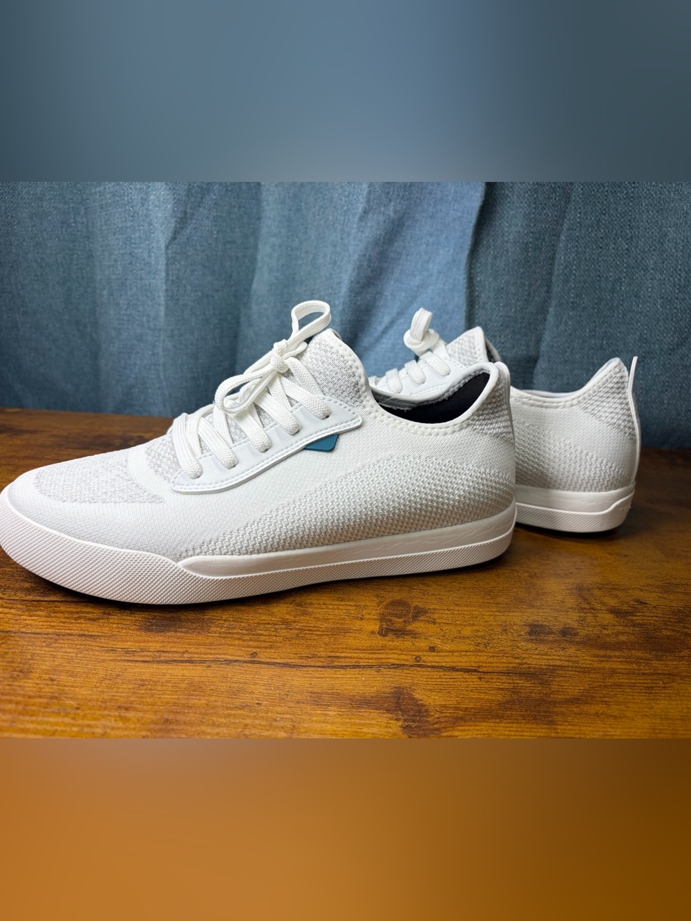 Vessi White Knit Sneakers with Teal Accent